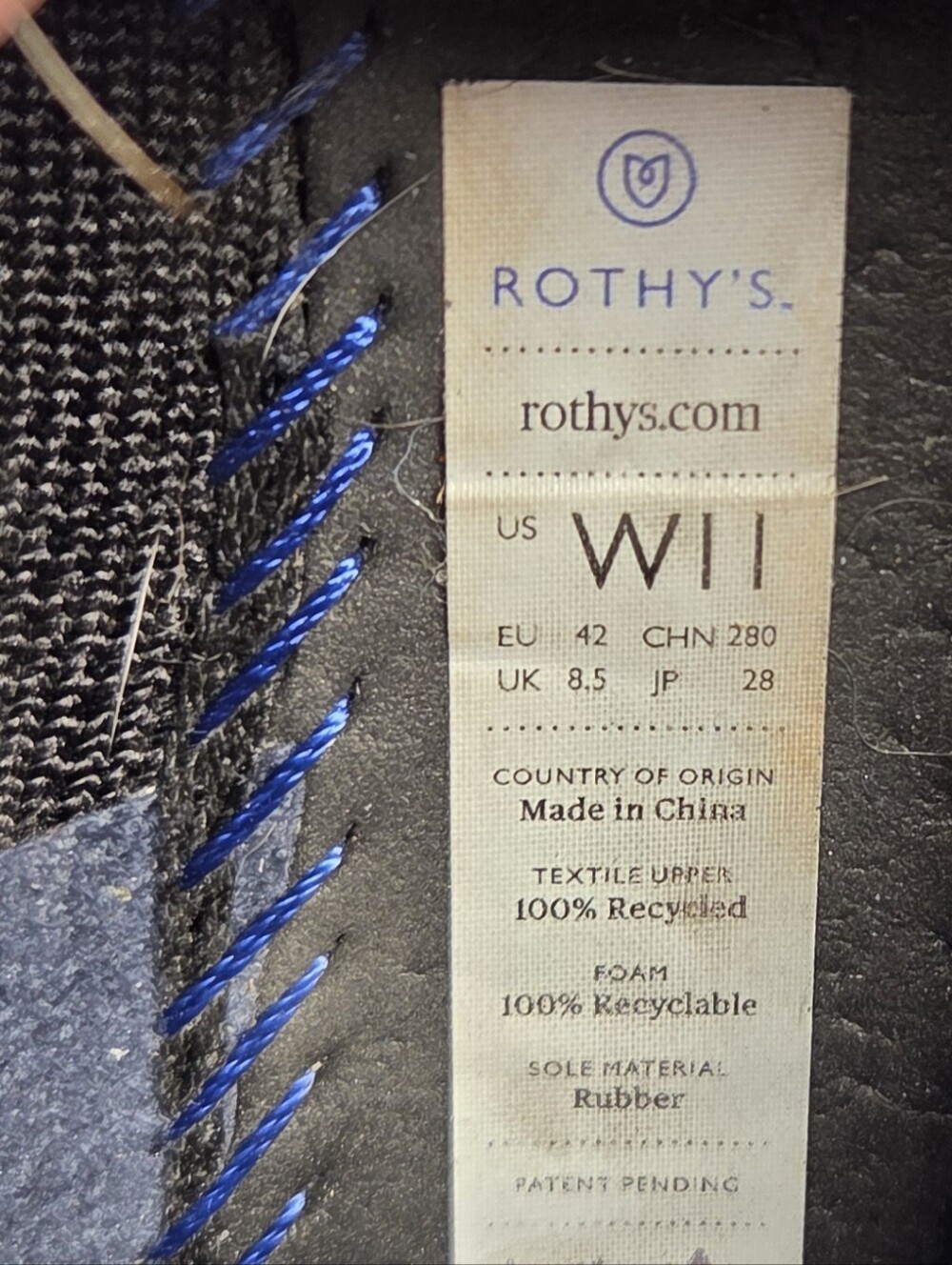 Rothys Ballet Flats Black Soft Fabric Slip On Women's 11 Blue Halo Rounded Toe - Picture 5 of 6
